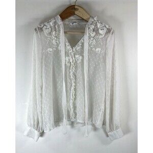 Women’s Sheer Long Sleeve Blouse XS Zara Basics Ivory Boho Romantic Feminine